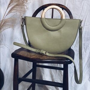 Miss color half moon purse with wood handles